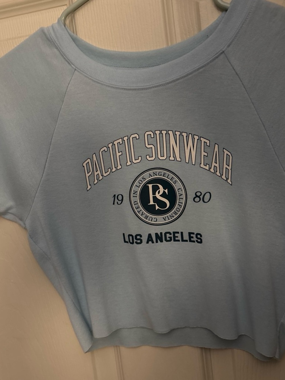 Pacific Sunwear Light Blue Cropped Graphic Top - Los Angeles Crest
